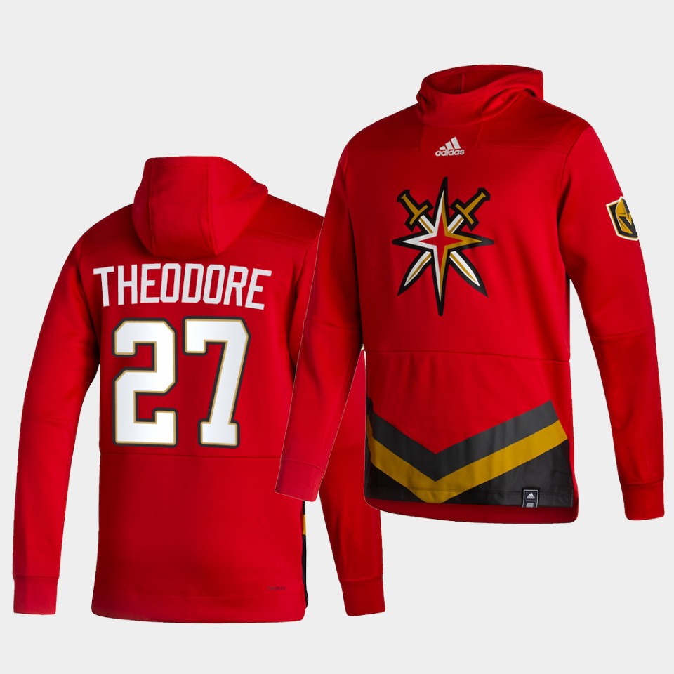 Men Vegas Golden Knights #27 Theodore Red NHL 2021 Adidas Pullover Hoodie Jersey